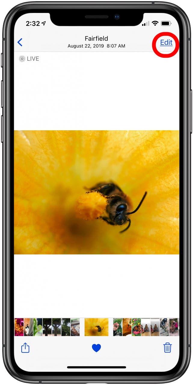 choose the live photo and tap edit