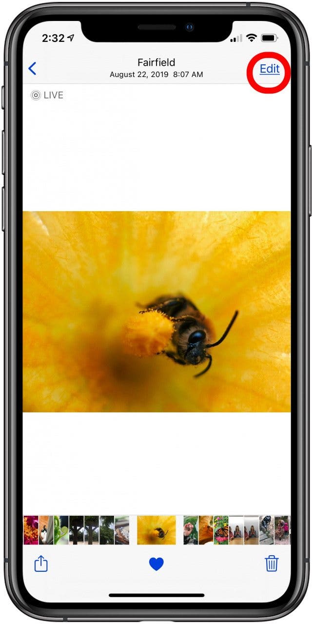 choose the live photo and tap edit