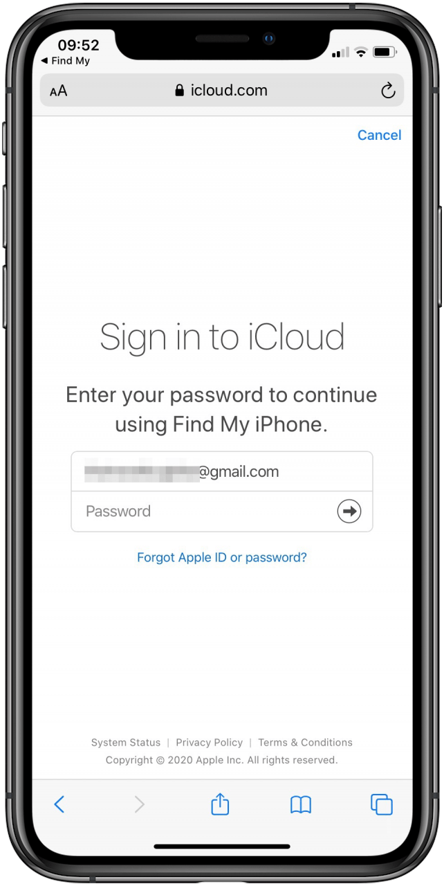 Log into iCloud to erase a device remotely