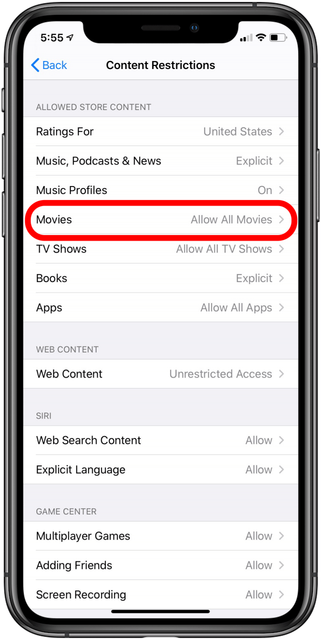 change content restrictions settings in screen time on iphone