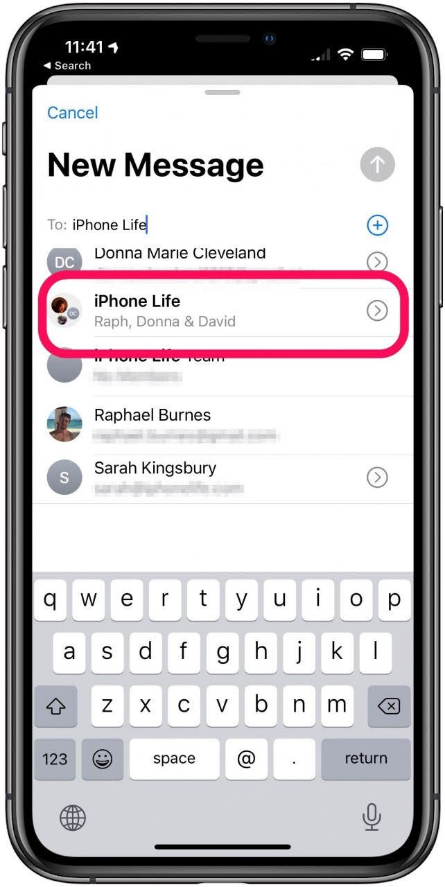 select iPhone contact group