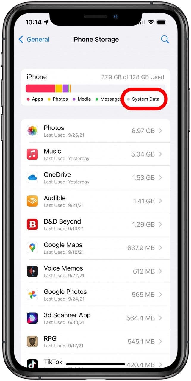 System Data iOS 15