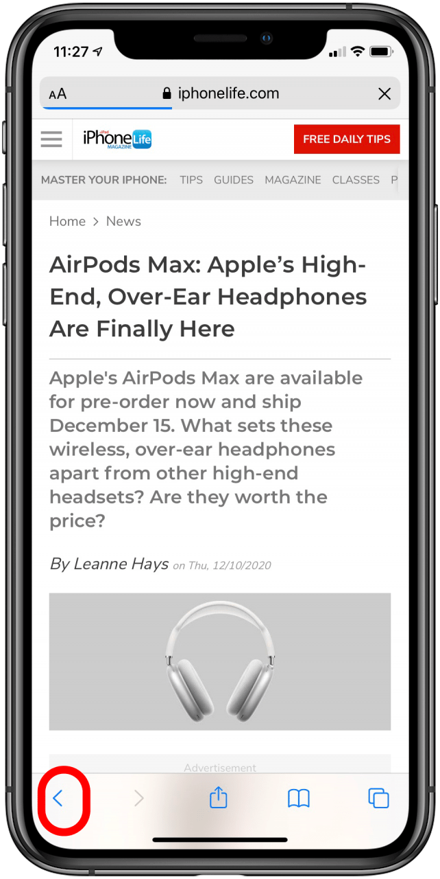 Tap the back arrow at the bottom of the page