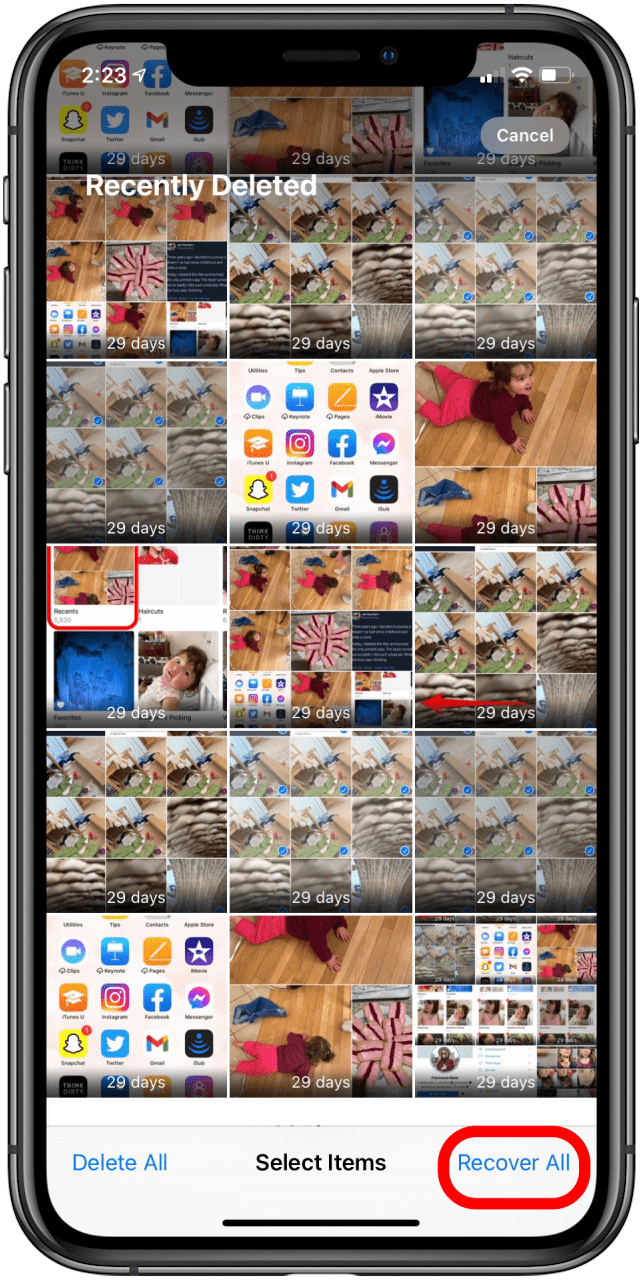 tap recover all to confirm photo recovery