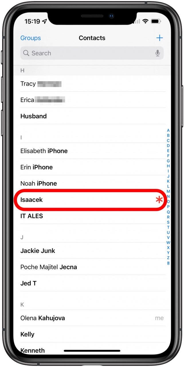 Tap the contact you want to assign a custom text tone to.