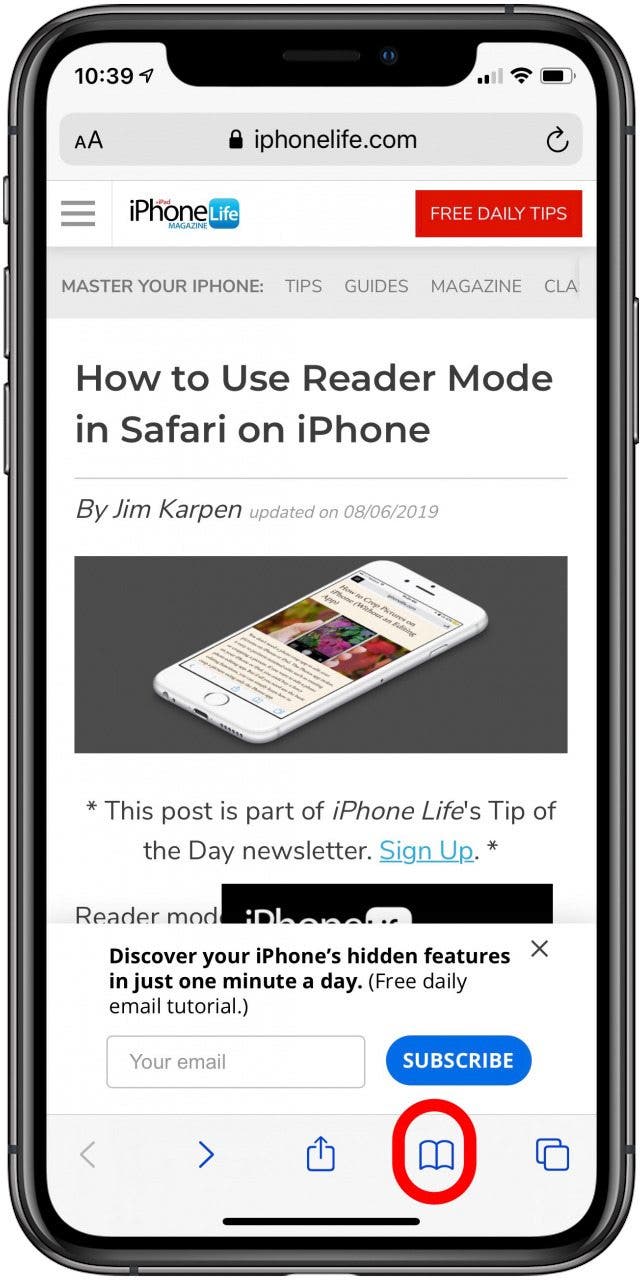 tap the book icon to open your safari favorites and reading list