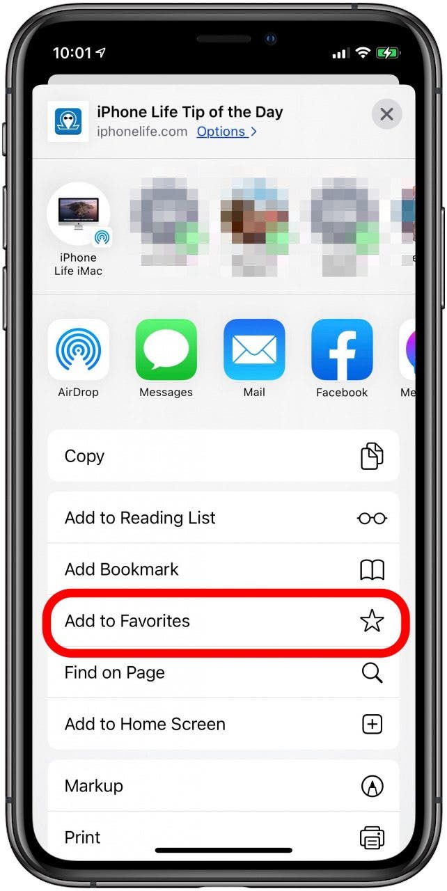 how to add website to favorites in safari on iphone