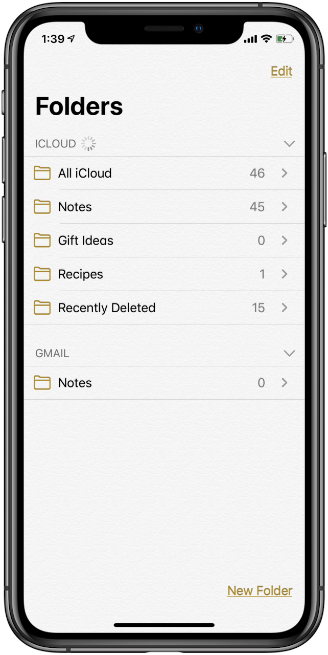new folder in the notes app