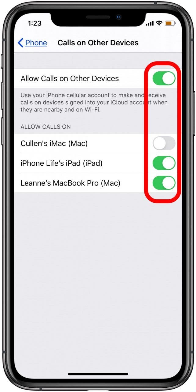 toggle on ipad or ipod touch to make and receive calls