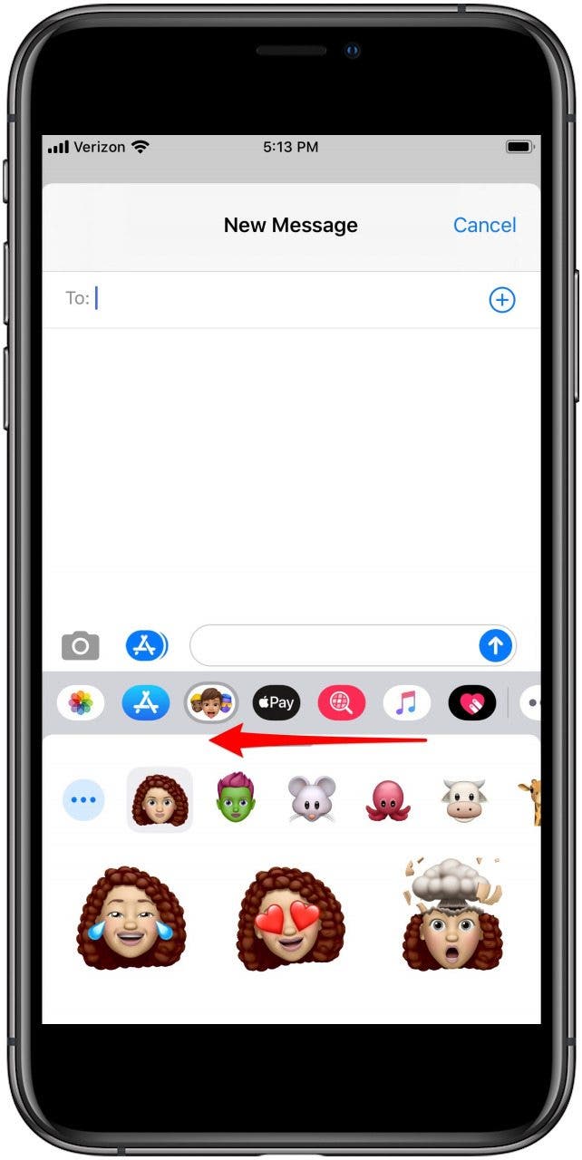 scroll to find the animoji or memoji sticker pack you want