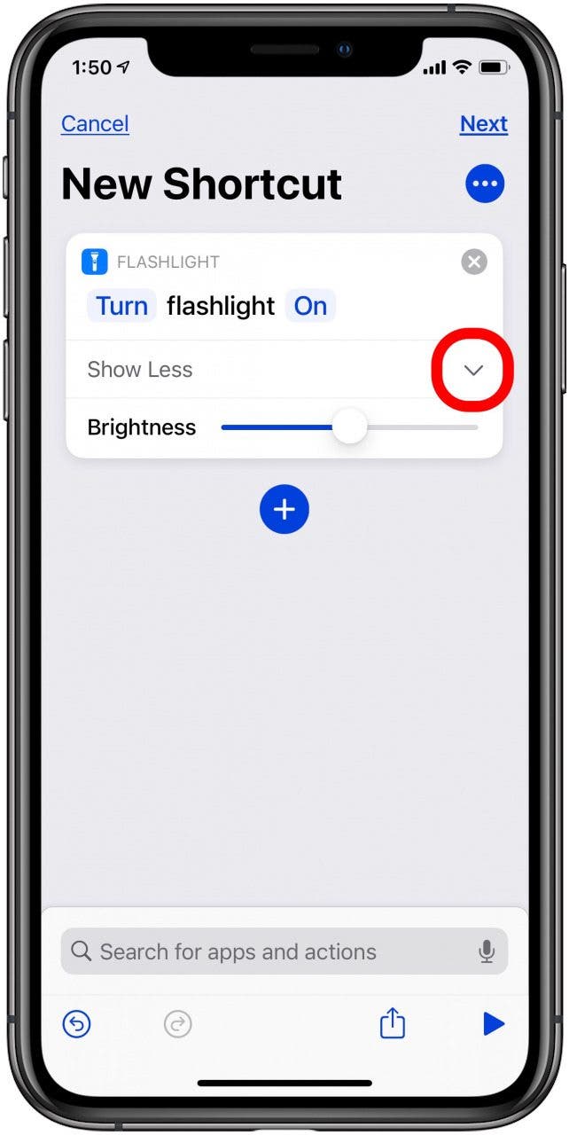 tap the down arrow to change the brightness