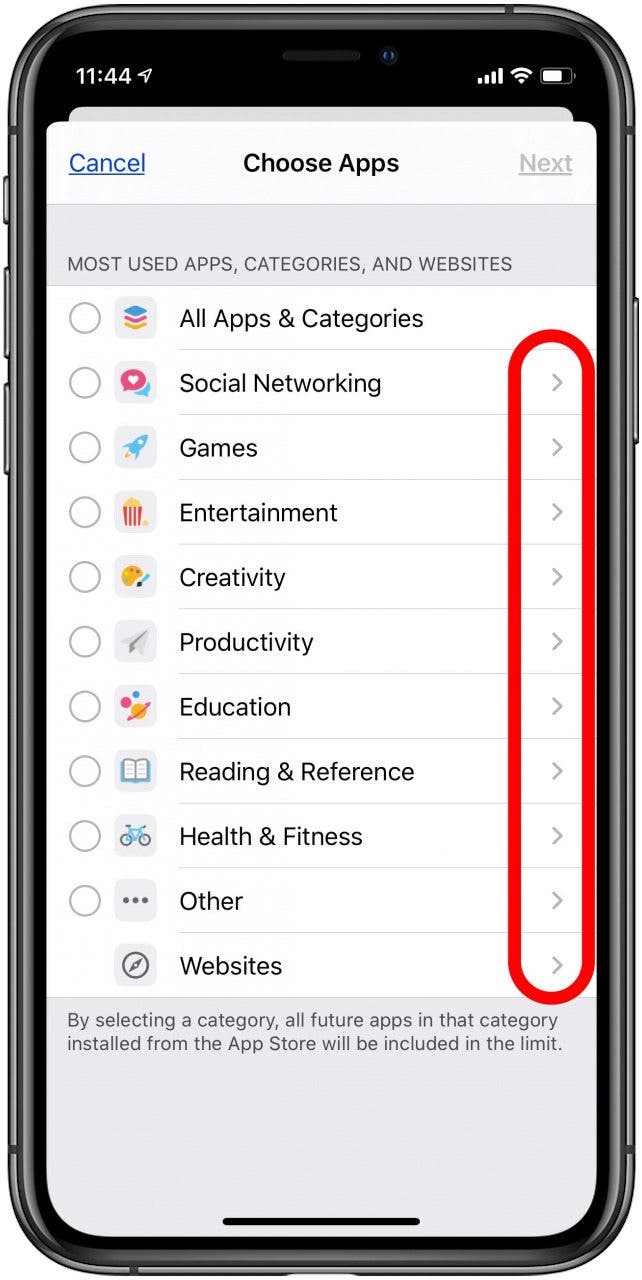 choose app limit categories