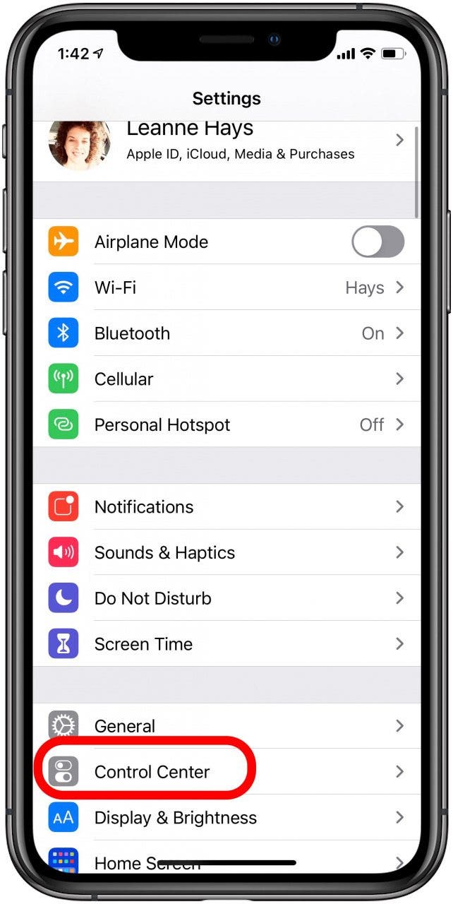 iphone control center