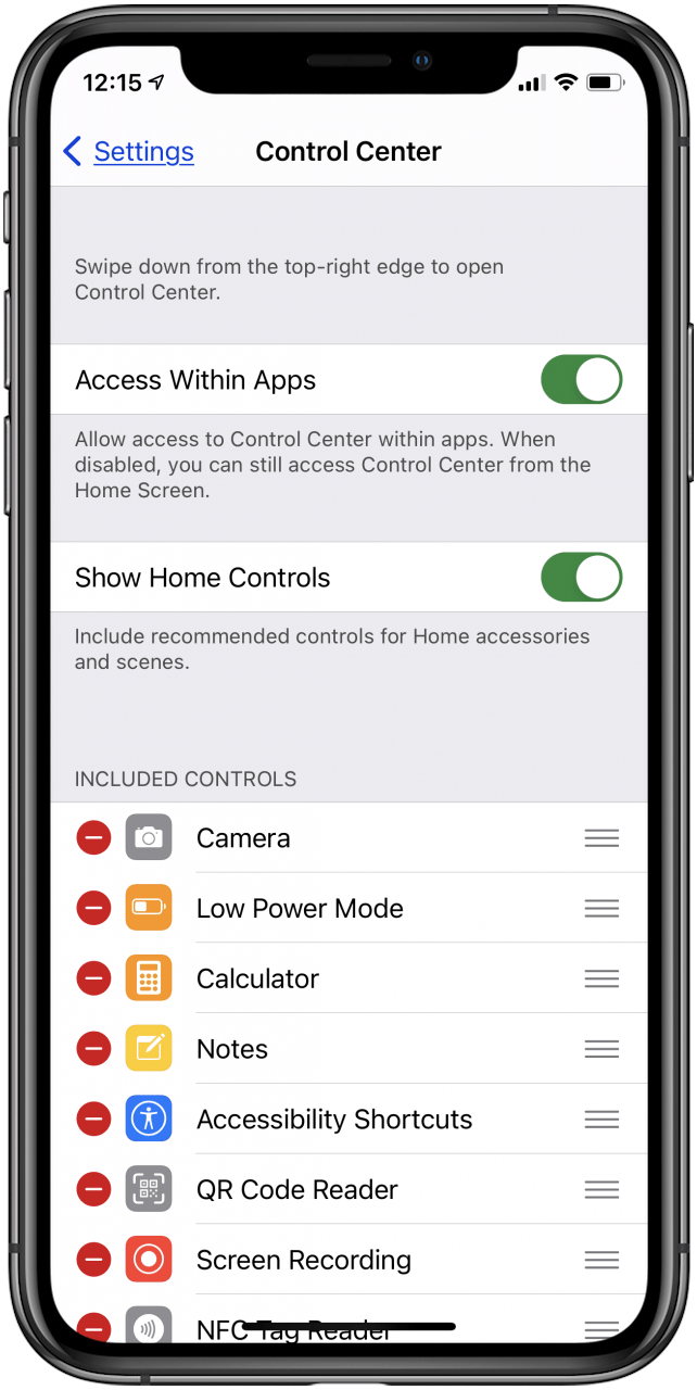 customize iphone control center
