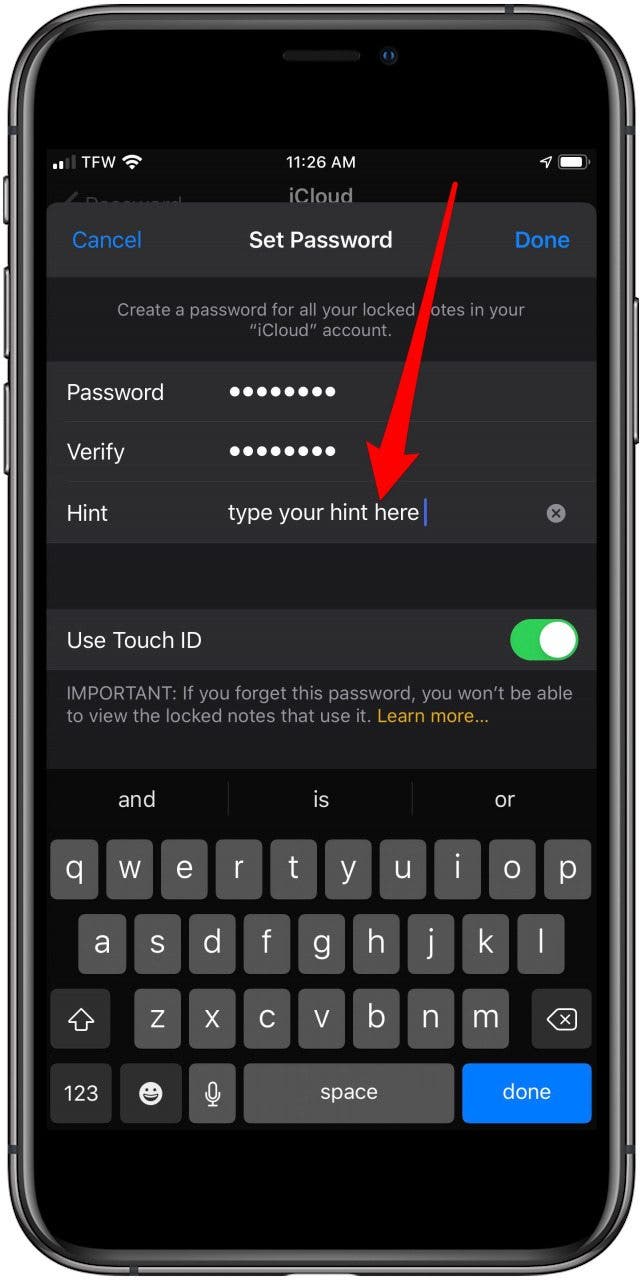 How to lock notes with a unique password for each account on an iphone ipad