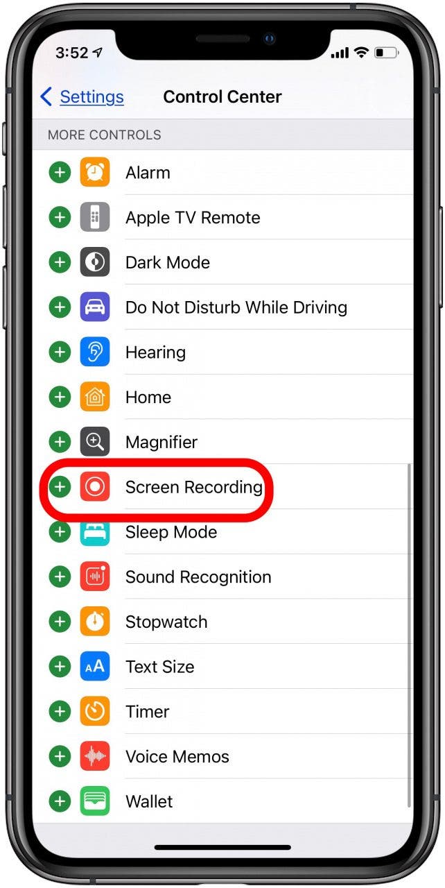 add screen recording to control center