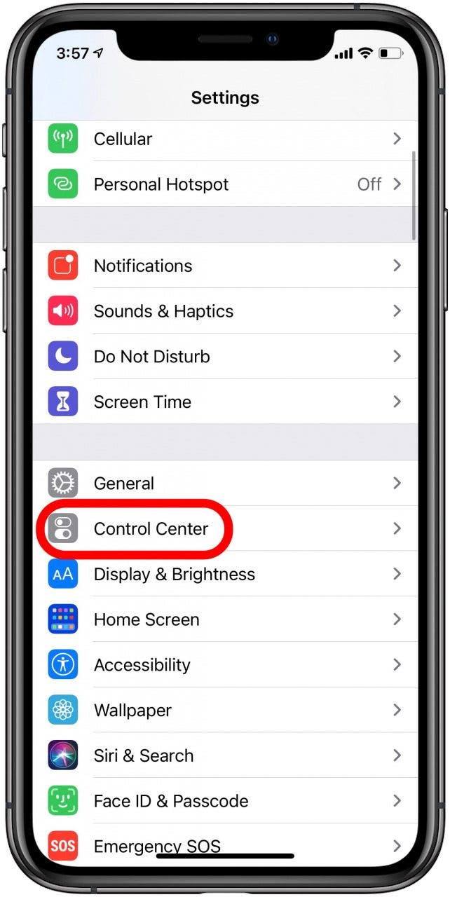 iphone control center