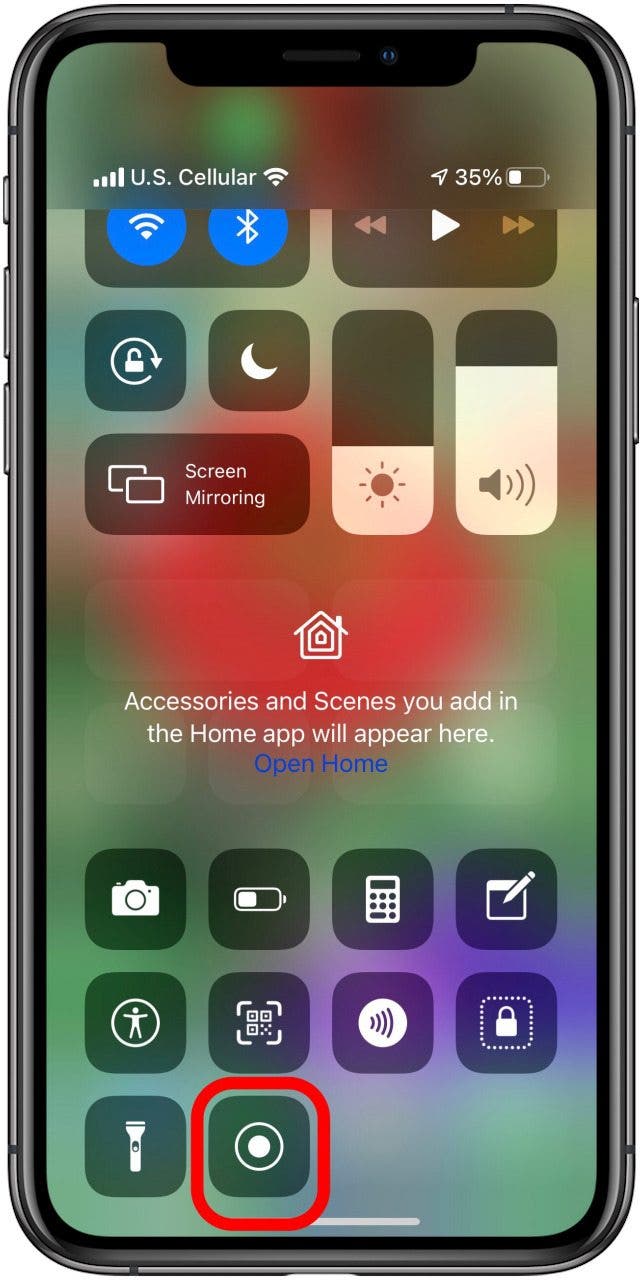 open iphone control center