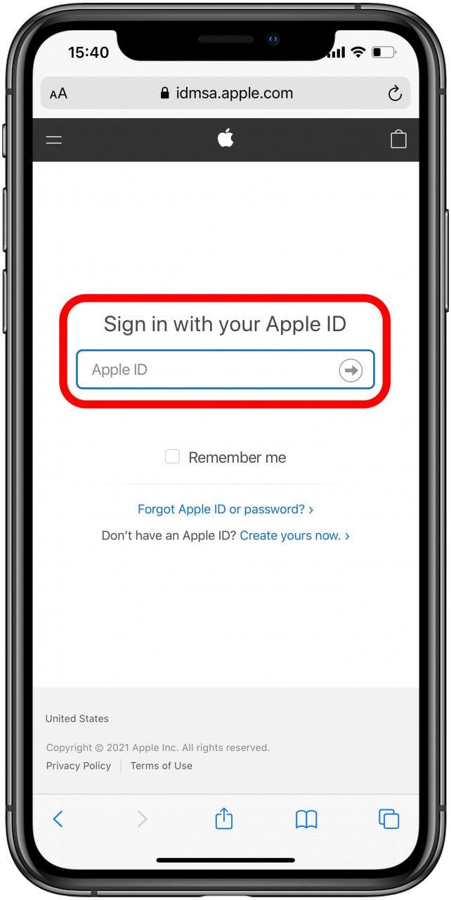 Log in with your Apple ID