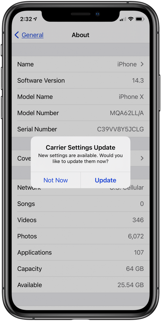 update carrier settings on iphone