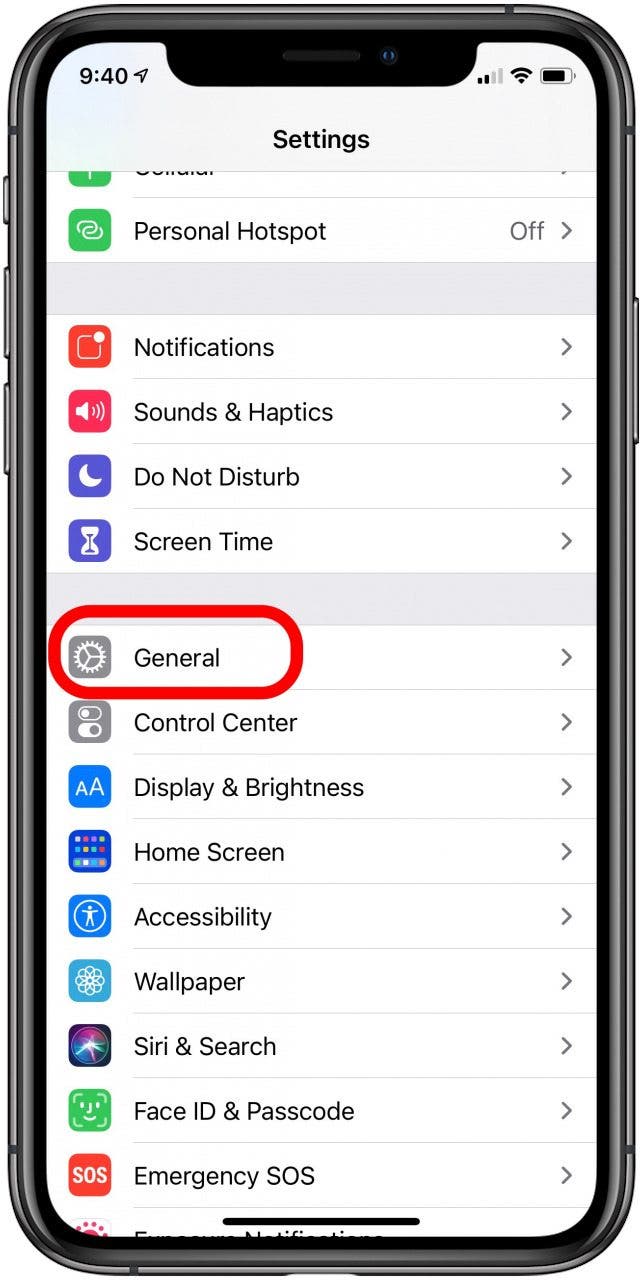 general iphone settings