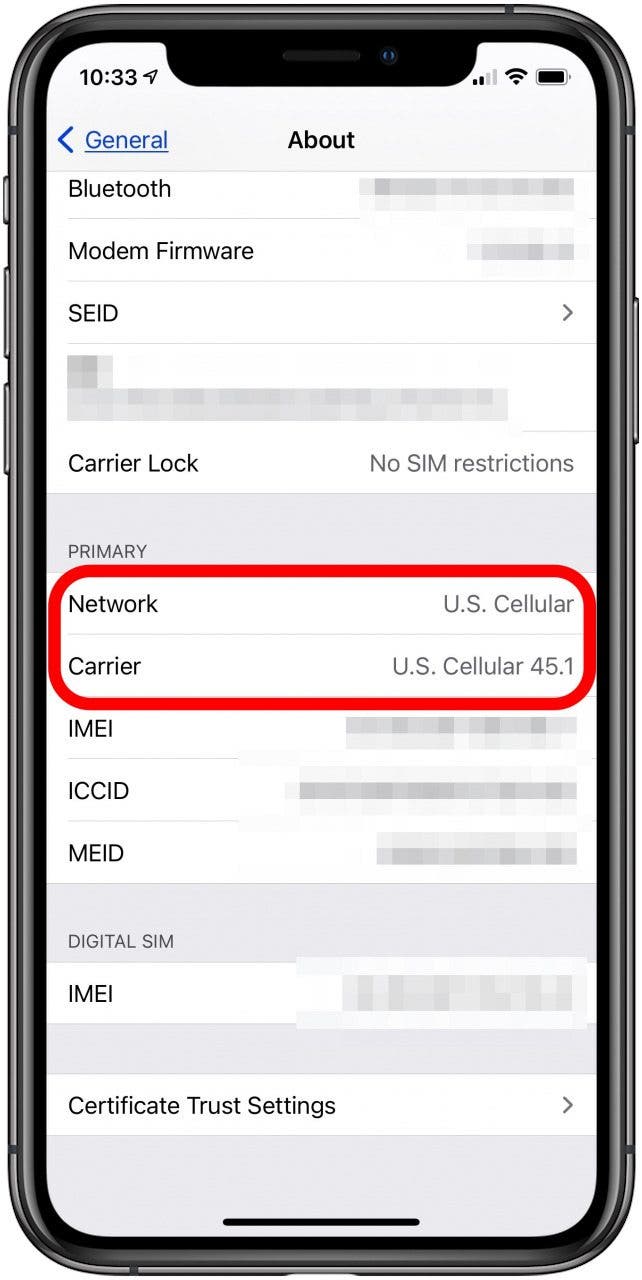 iphone network and carrier information
