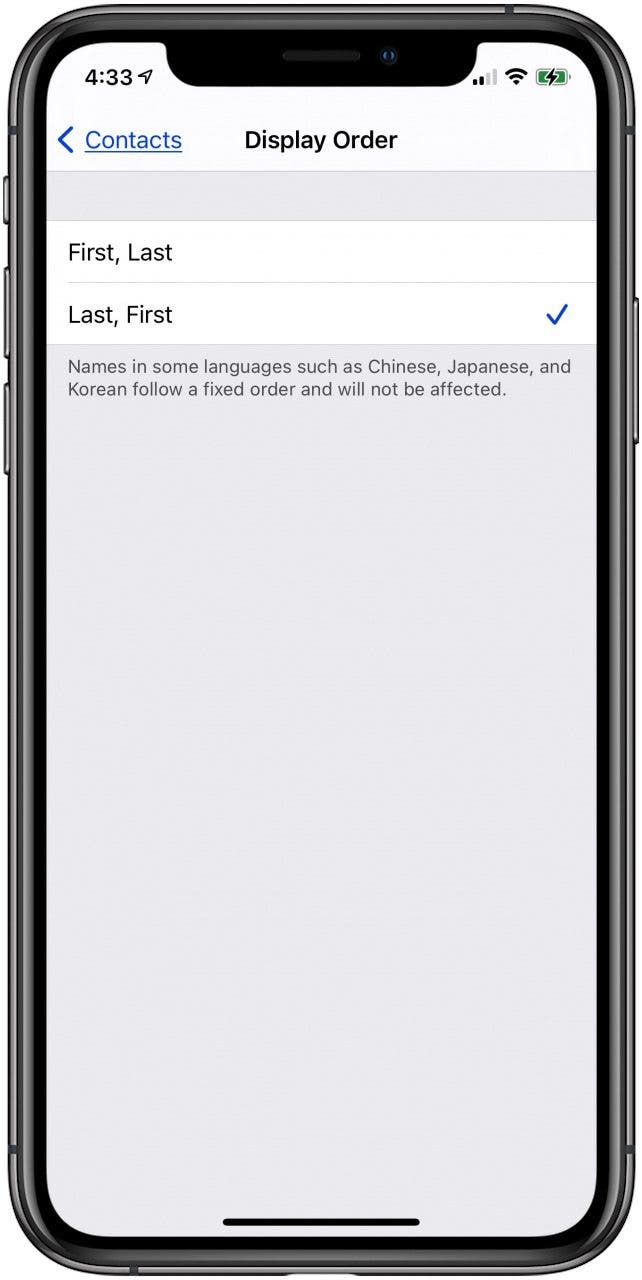 contacts display order