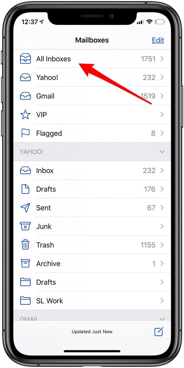 choose the inbox in the mail app