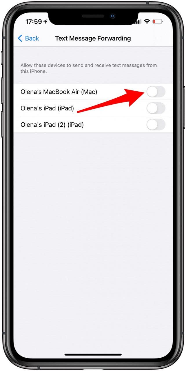 Toggle the devices you want to send and receive messages from.
