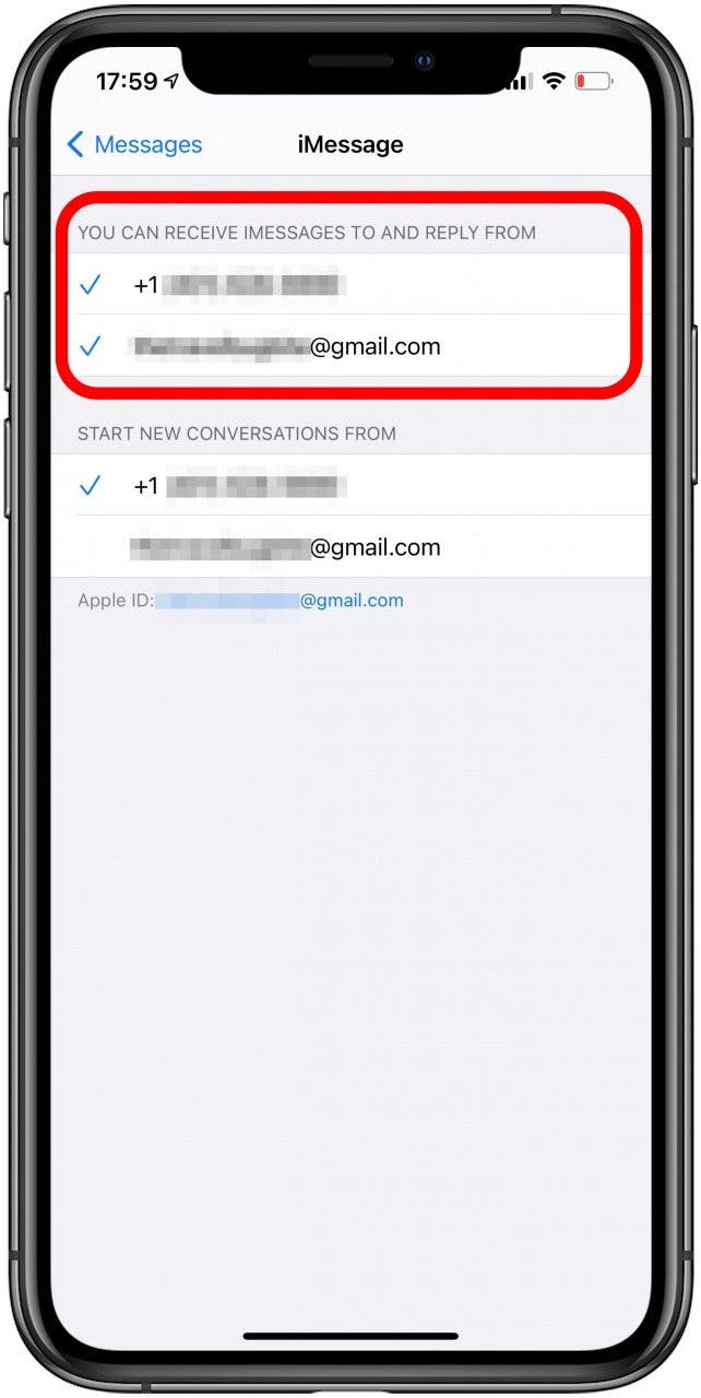 Go into your Messages settings on your iPhone and select Send & Receive.