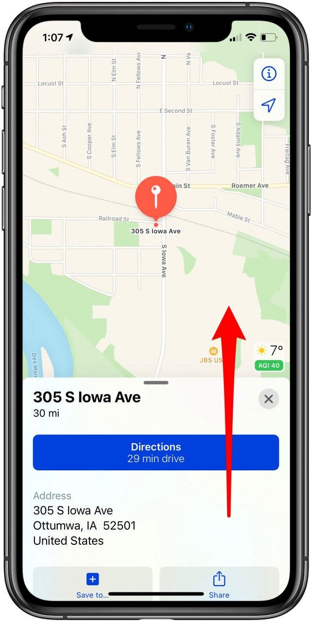 swipe up on information card