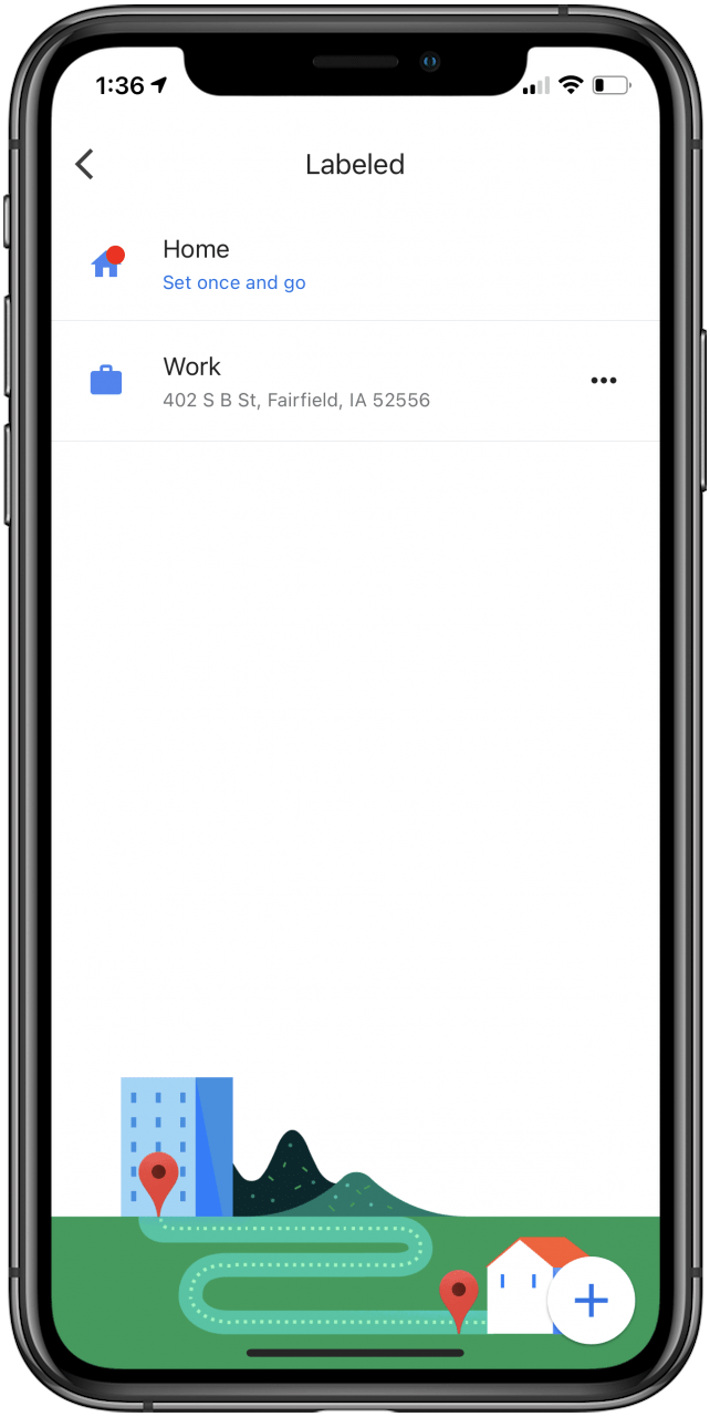 вкладка с надписью в приложении Google Maps