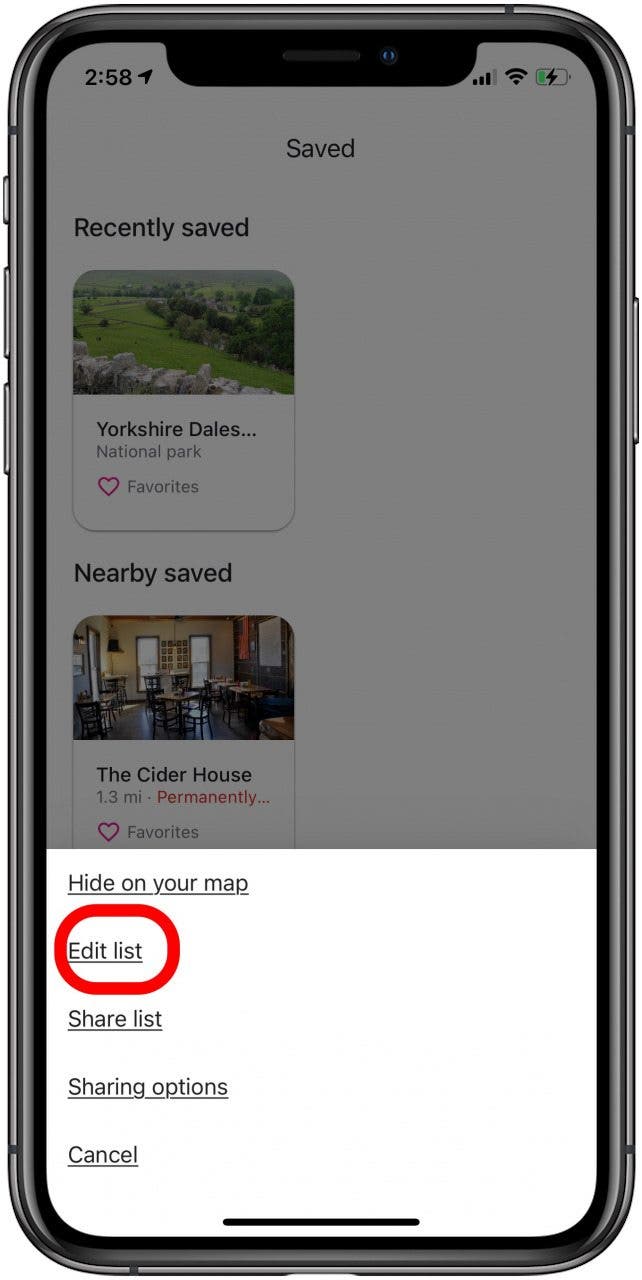 редактировать избранное карты Google