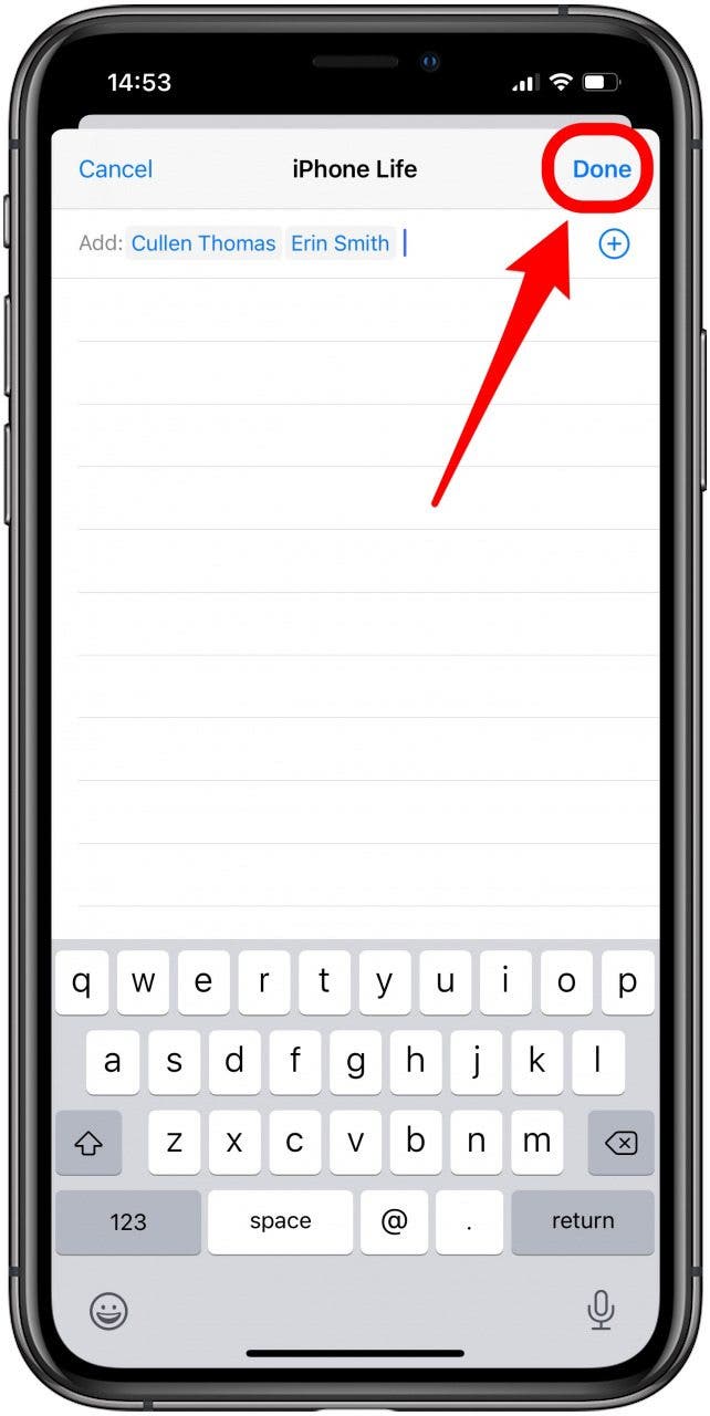 Click done to add new contacts to group text
