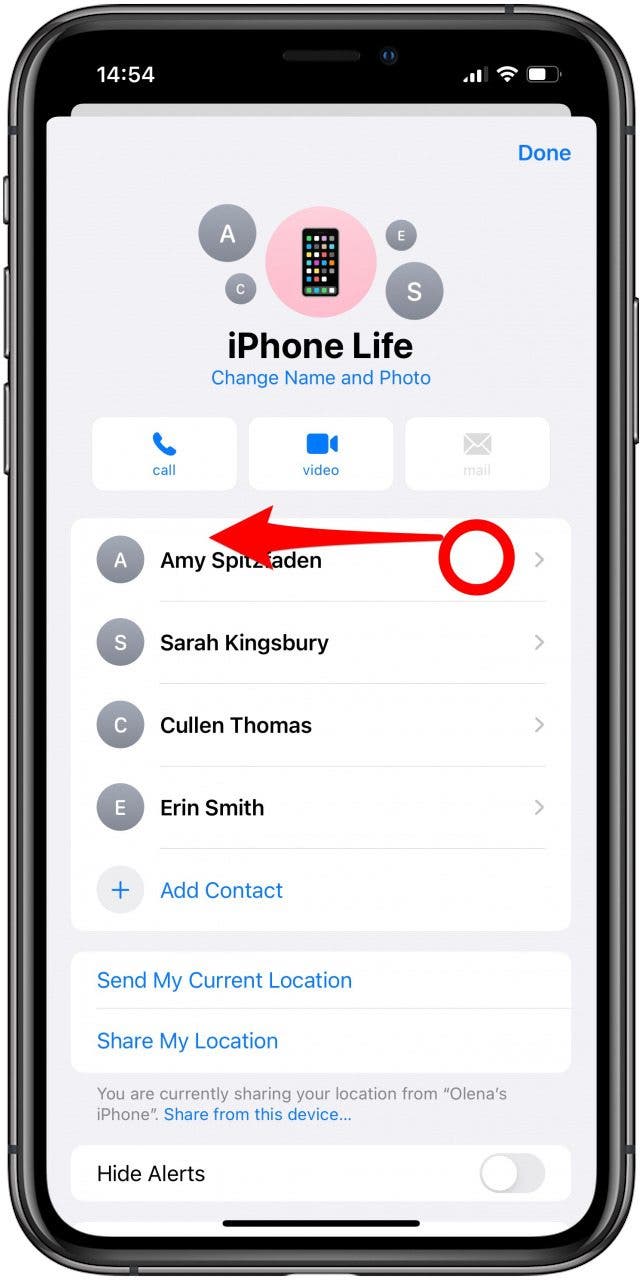 Swipe left on contact you want to remove