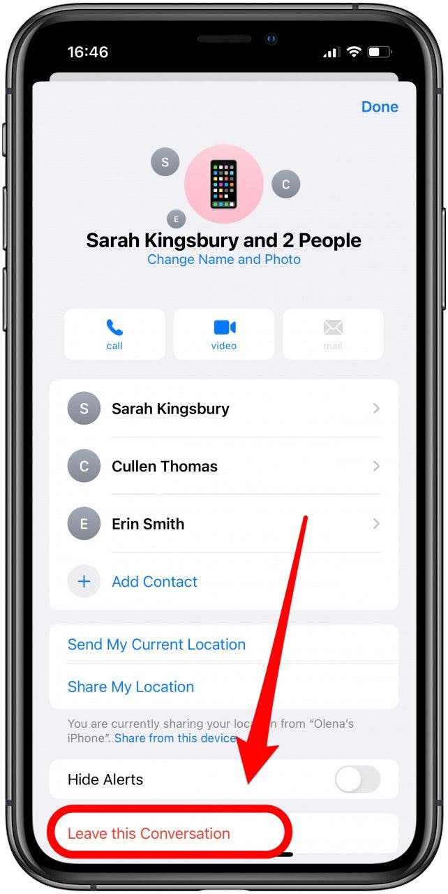 Tap to leave text group