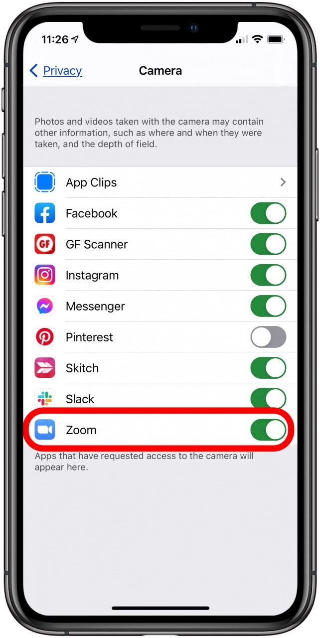 toggle on zoom camera