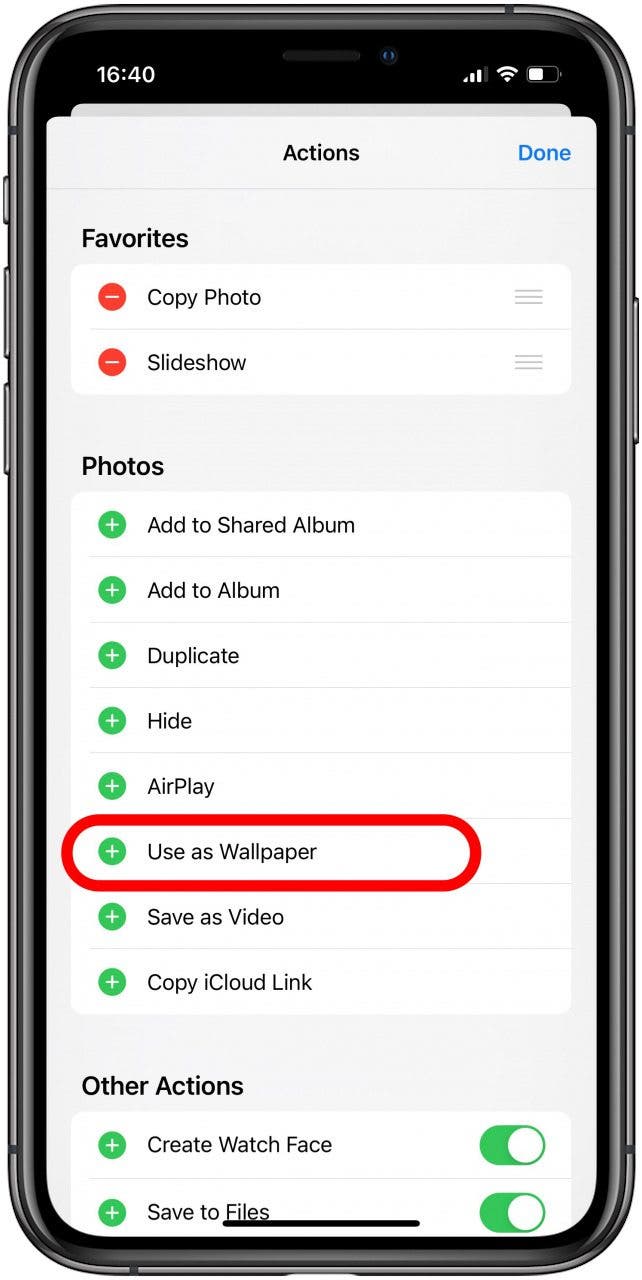 Add action by clicking the green plus icon