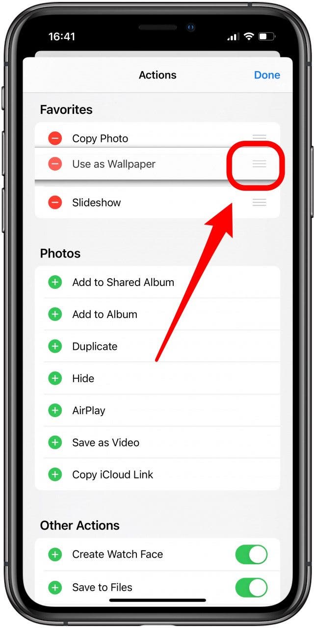 Drag to reorder actions in the share sheet settings