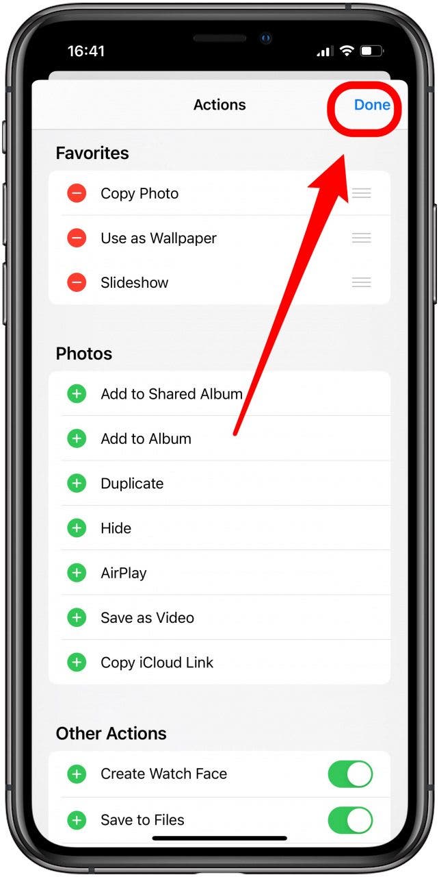 tap done to save changes to share sheet