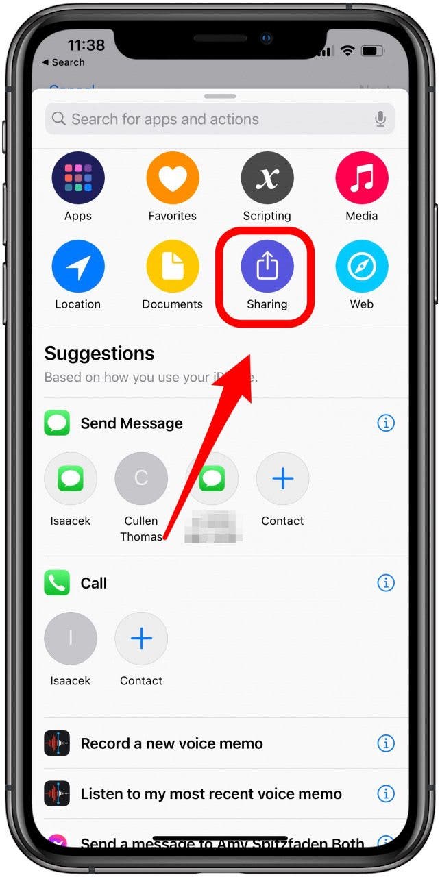 Tap sharing to create a new shortcut