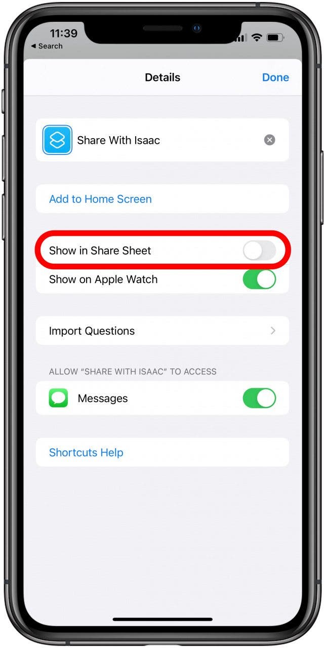 Toggle show in share sheet 