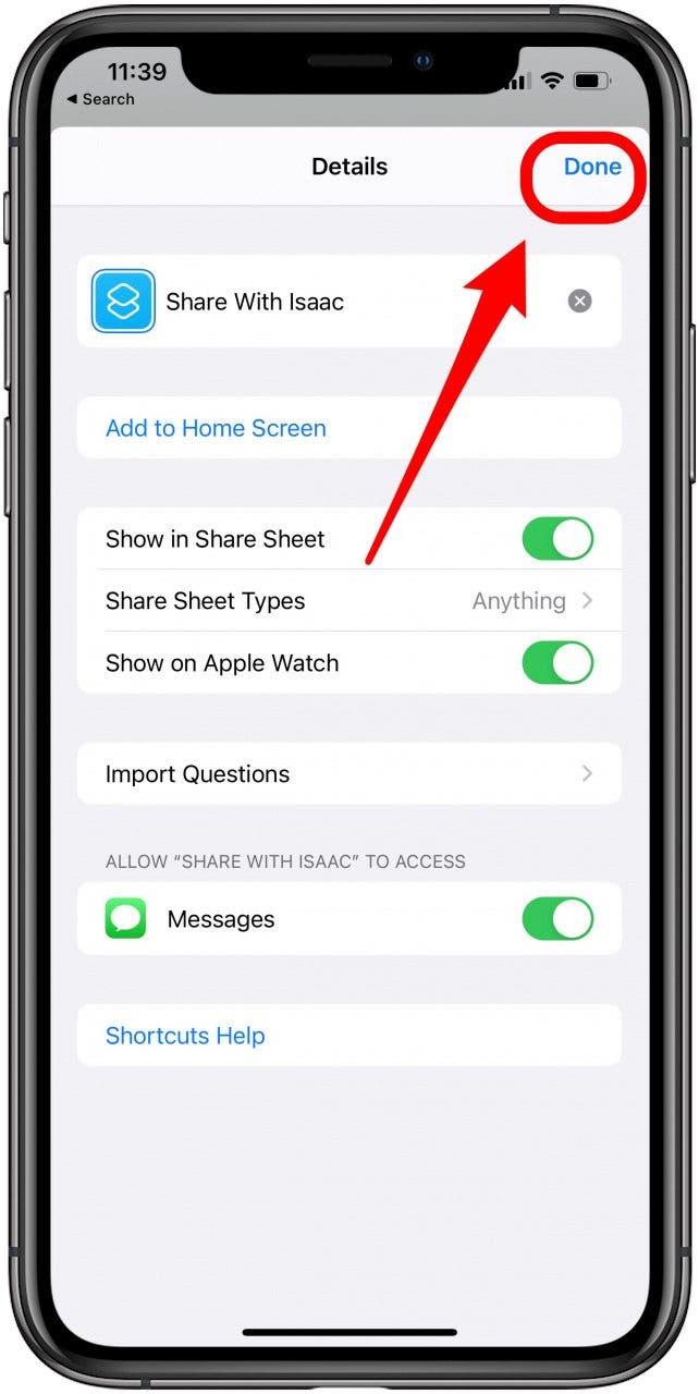 Tap done to save your settings