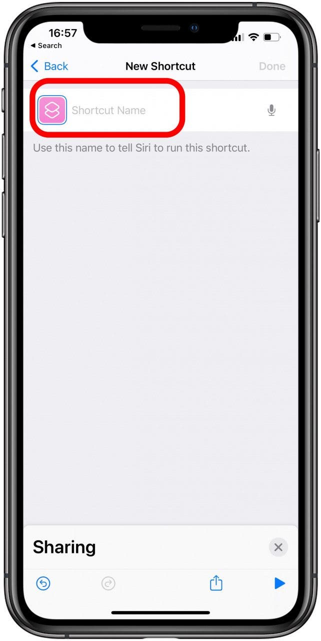 Tap next to name the shortcut