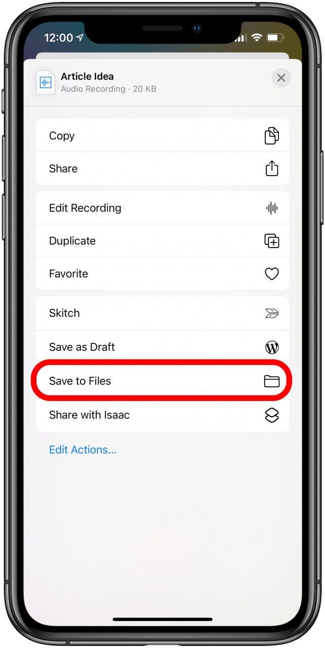 Select Save to Files from your Share Sheet.