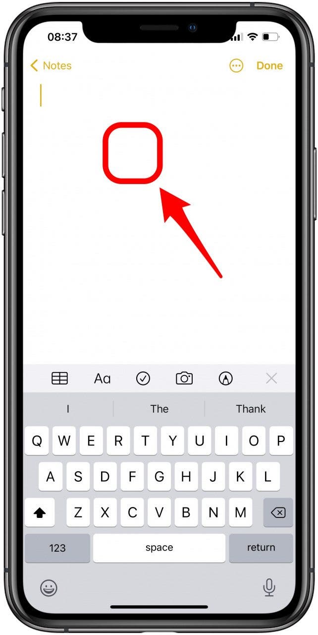 Tap the body of the note to see the options menu