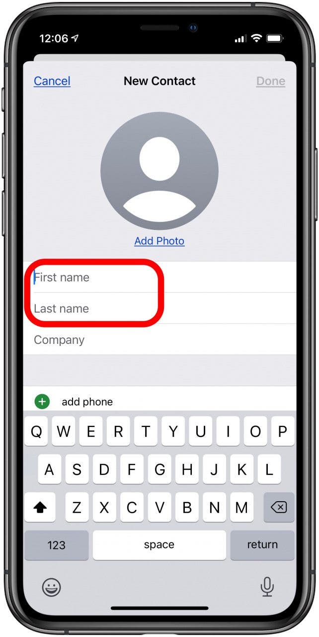 how to add new contact in iphone