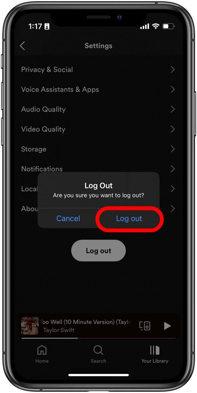 Simply confirm that you want to log out of the app.