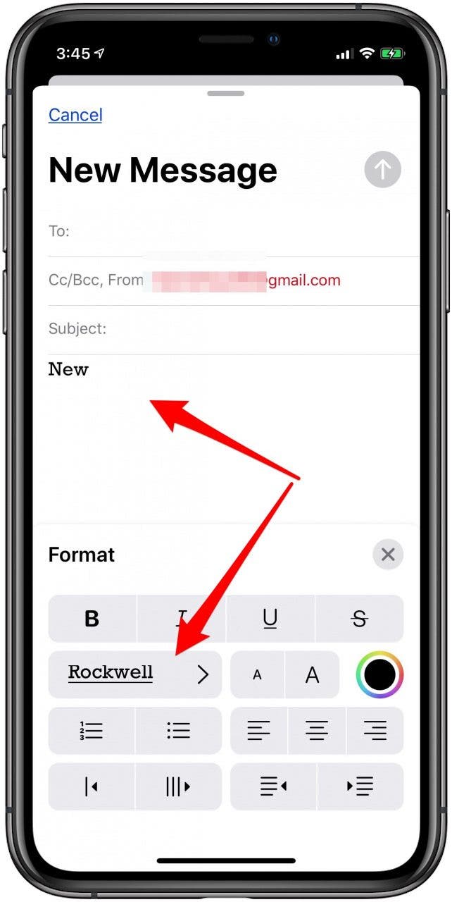 how to change mail font iphone