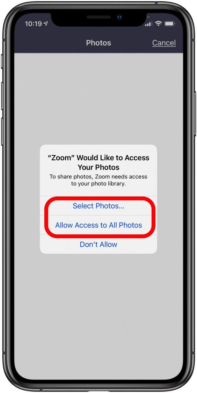 allow zoom camera roll access